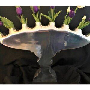 HUGE! 8-Neck Aluminum Metal Silver Color Tulipiere Vase Large Tulipier Frog